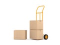 Hand Truck and three brown cardboard boxes on white background Royalty Free Stock Photo