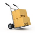 Hand truck with two cardboard boxes