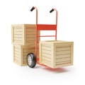 Hand truck and wooden boxes