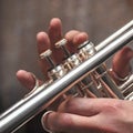 Hand of the Trumpeter on the buttons of trumpet Royalty Free Stock Photo