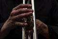 Hand of the Trumpeter on the buttons of trumpet Royalty Free Stock Photo