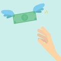 Hand trying to catch flying money Royalty Free Stock Photo