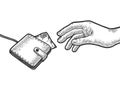 Hand is trying to grab wallet on rope sketch Royalty Free Stock Photo