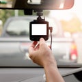 Hand-tuning car camera for safety on the road accident Royalty Free Stock Photo