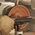 Hand Turning a Hardwood Bowl Royalty Free Stock Photo