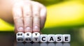 Hand turns dice and changes the expression `worst case` to `best case`. Royalty Free Stock Photo