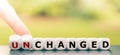 Hand turns dice and changes the word `unchanged` to `changed`. Royalty Free Stock Photo