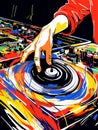 A Hand On A Turntable - Dj mixing on the turntable modern abstract poster Royalty Free Stock Photo