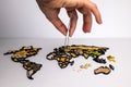 A world map made of various food ingredients and spices