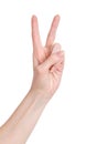 Hand with two fingers up in the peace or victory symbol Royalty Free Stock Photo