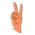 Hand with two fingers up.Victory and Peace Gesture Symbol Vector illustration isolated on white background. Royalty Free Stock Photo