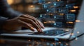 Typing on Laptop with Digital Interface Showing Data and Information Flow Royalty Free Stock Photo