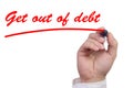 Hand underlining the words get out of debt