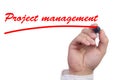 Hand underlining the work project management in red