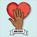 Hand up with heart and ribbon massage to juneteenth celebrate