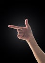 Hand up with pointing finger with rim light isolated on black background clipping path