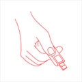 Hand drawn hand holding a usb flash drive. Information resident, flash card usb. Royalty Free Stock Photo