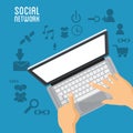 Hand user laptop social network items