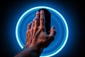 Hand Using a Biometric Fingerprint and Palm Scanner with a Blue Light, generative ai Royalty Free Stock Photo