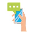 Hand using cellphone and speech bubble Royalty Free Stock Photo