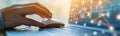 Hand Using Computer Mouse With Digital Data Overlays Royalty Free Stock Photo
