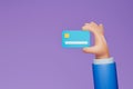 hand using credit card to online payment, online mobile banking and payment transaction on purple background. 3D illustration Royalty Free Stock Photo