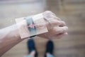 Hand using futuristic smart watch monitoring health data