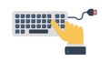 Hand Using Keyboard with USB Cable, Wired Connectivity, vector design Generative AI Royalty Free Stock Photo