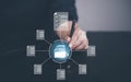 Hand using laptop and touch folder of document Management System, online documentation database and process automation to efficien Royalty Free Stock Photo