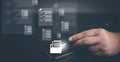 Hand using laptop and touch folder of document Management System, online documentation database and process automation to efficien Royalty Free Stock Photo
