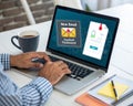 Hand Using Laptop with Warning Screen: New Email Alerts, Hacked Password & Personal Data Theft
