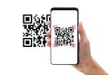 Hand using mobile smart phone scan Qr code. Barcode reader, Qr code payment, Cashless technology, Digital money concept. Royalty Free Stock Photo