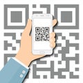 Hand using mobile smart phone scan Qr code