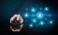 Hand using mouse with human networking concept Royalty Free Stock Photo