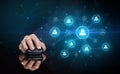 Hand using mouse with human networking concept Royalty Free Stock Photo