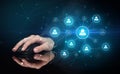 Hand using mouse with human networking concept Royalty Free Stock Photo