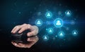 Hand using mouse with human networking concept Royalty Free Stock Photo