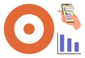 Hand using phone for verification beside target diagram and bar chart Royalty Free Stock Photo