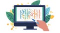 A hand using a pipette near a computer screen displaying colorful dna sequences, symbolizing bioinformatics data analysis Royalty Free Stock Photo