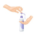 Hand Using Sanitizer Gel as Detergent and Disinfectant Vector Illustration