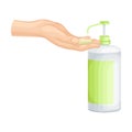 Hand Using Sanitizer Gel as Detergent and Disinfectant Vector Illustration