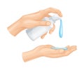 Hand Using Sanitizer Gel as Detergent and Disinfectant Vector Illustration