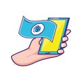Hand using smartphone with bill dollar Royalty Free Stock Photo