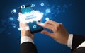Hand using smartphone with cloud technology concept Royalty Free Stock Photo