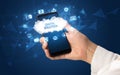 Hand using smartphone with cloud technology concept Royalty Free Stock Photo