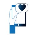 Hand using smartphone with heart and speech bubble Royalty Free Stock Photo