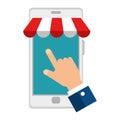hand using smartphone with parasol icon
