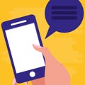 Hand using smartphone with speech bubble Royalty Free Stock Photo