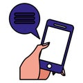 Hand using smartphone with speech bubble Royalty Free Stock Photo