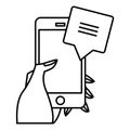 Hand using smartphone with speech bubble Royalty Free Stock Photo